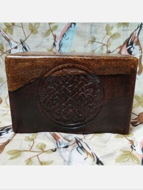 Celtic Cross Carved Wood Wooden Jewelry Craft Stash Secrets Bohemian Crafted Box